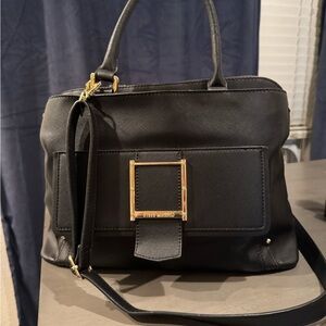 Steve Madden Black Saffiano Satchel with Gold Hardware